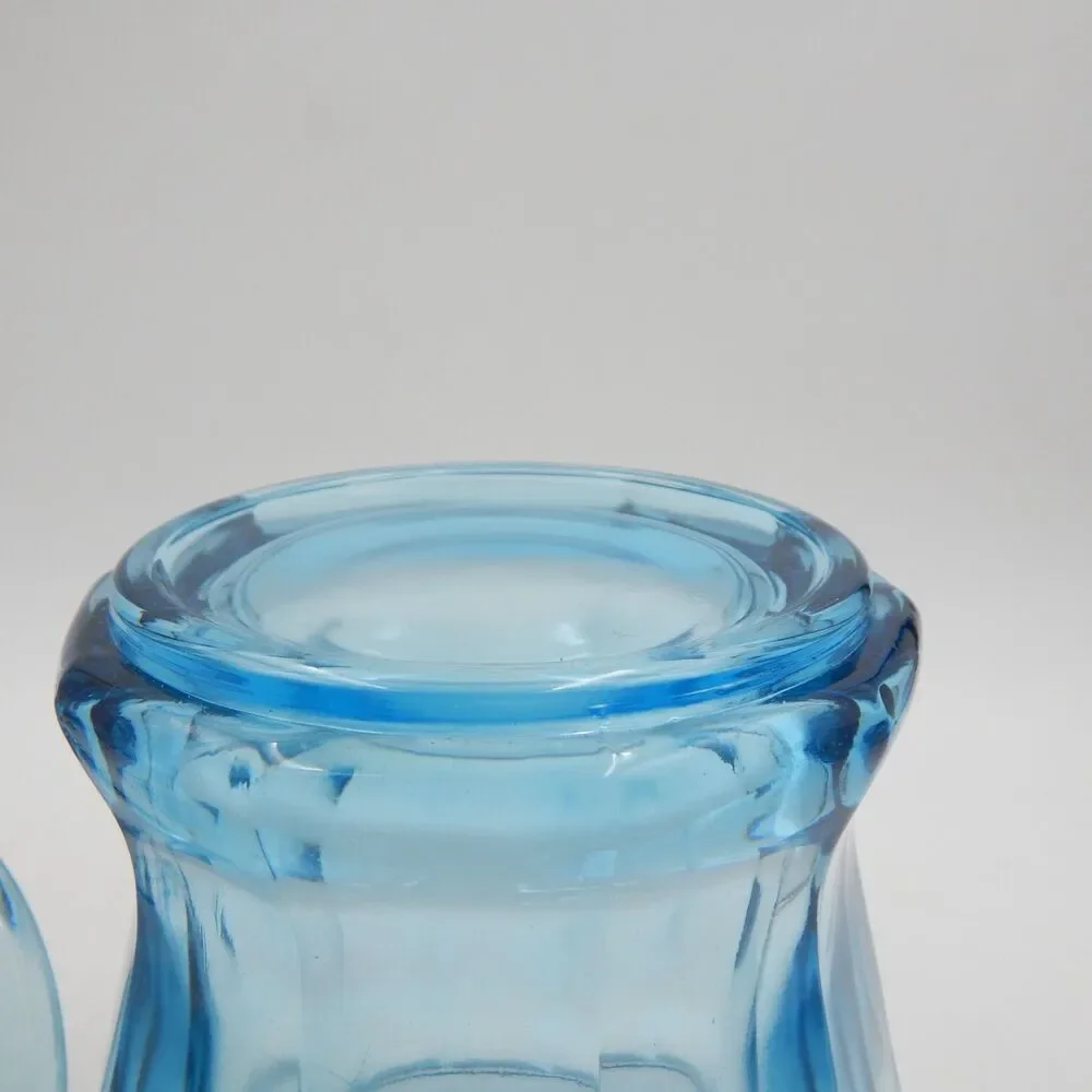 Indiana Glass Azure Blue Paneled Candy Cookie Jar Apothecary Canister w/Lid 9 In
